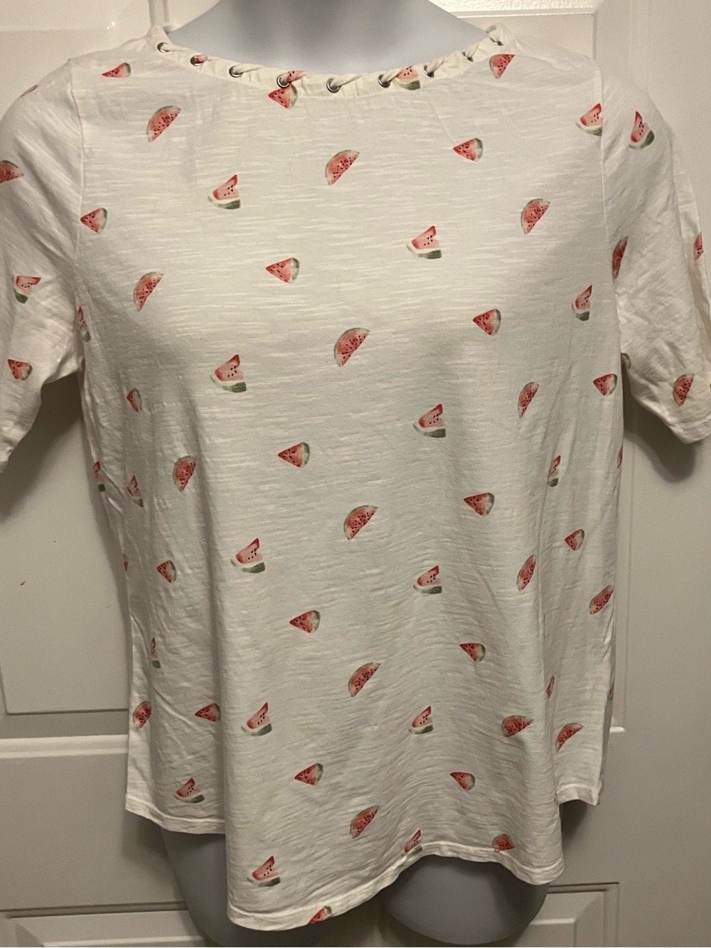 Chico's White Pink Short Sleeve Top T Shirt Novelty Watermelon Print Women’s L